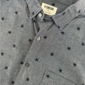 Linksoul‎ Men’s Printed Chambray Cotton Short Sleeve Button Up Shirt Size XL